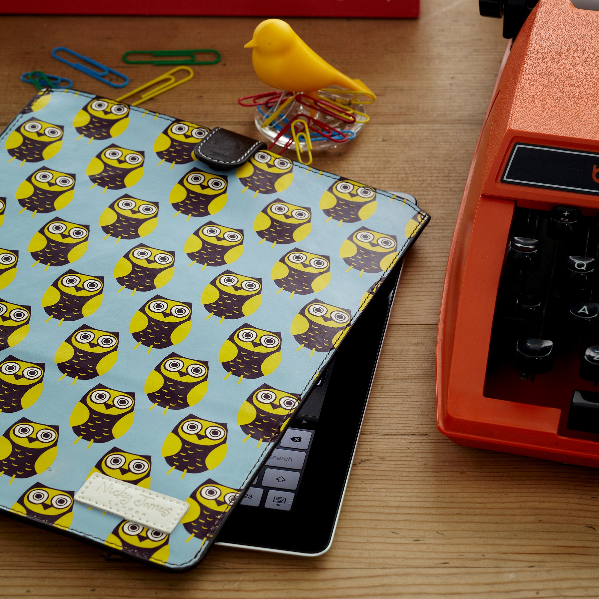 Owls Blue Leather iPad Sleeve